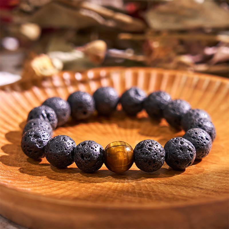 Lava Rock Tiger Eye Stone Peace Healing Bracelet