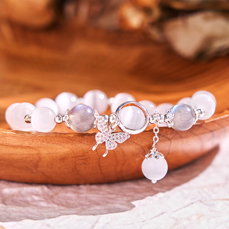 Cat's Eye Moonstone Butterfly Star Charm Support Bracelet