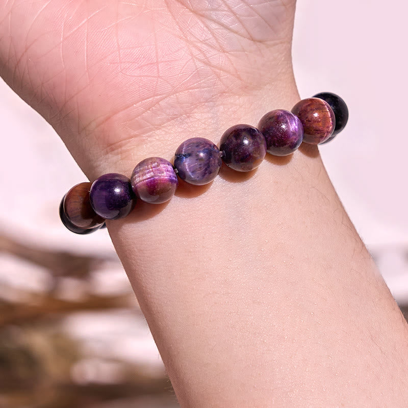 Natural Purple Tiger Eye Protection Strength Bracelet - Image 4