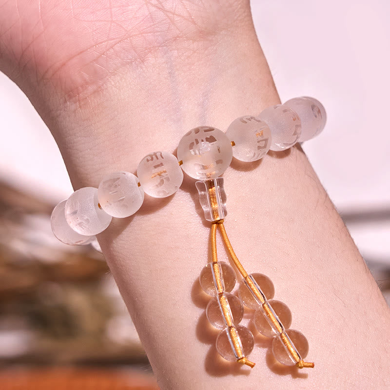 Tibet White Crystal Black Onyx Om Mani Padme Hum Meditation Bracelet - Image 5