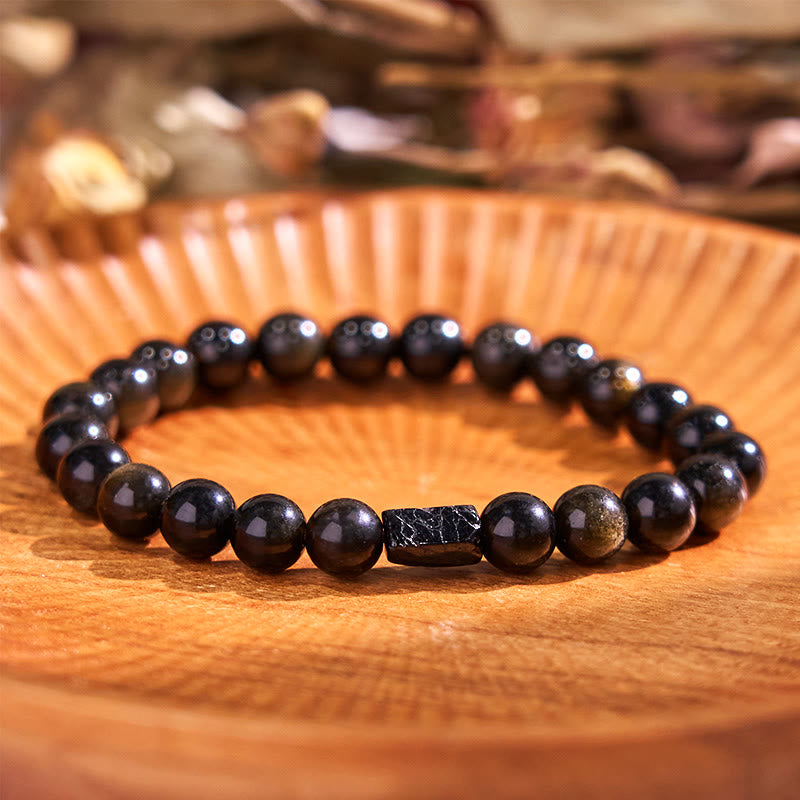 Gold Sheen Obsidian Black Tourmaline Wealth Bracelet - Image 4