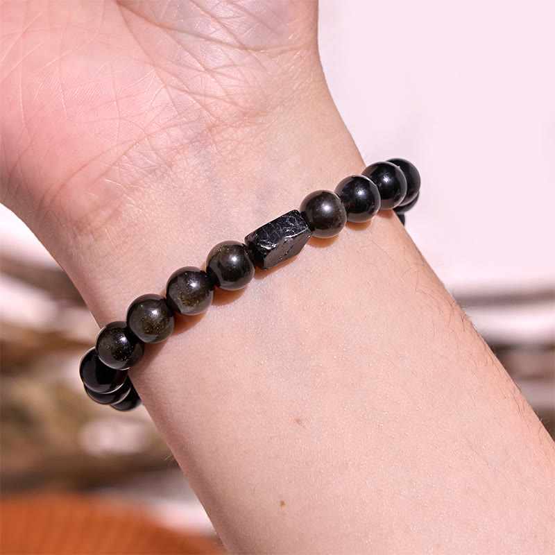Gold Sheen Obsidian Black Tourmaline Wealth Bracelet - Image 6
