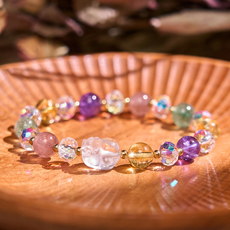 PiXiu White Crystal Citrine Green Strawberry Quartz Amethyst Luck Bracelet