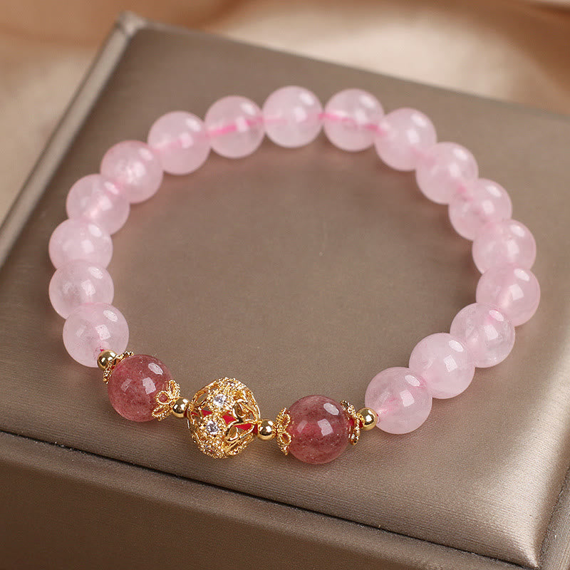 Pink Crystal Strawberry Quartz Love Bracelet