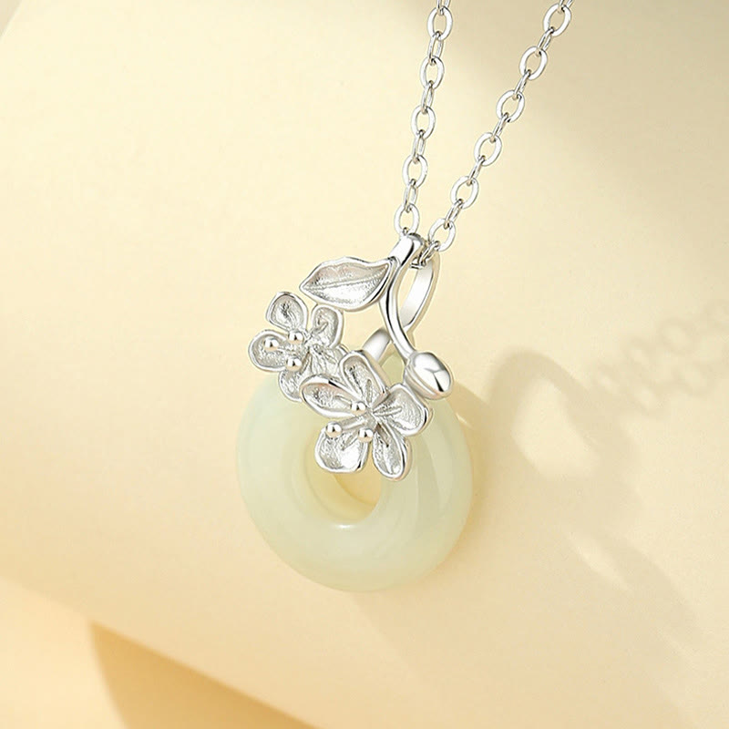 Hetian Jade 999 Sterling Silver Peace Buckle Peach Blossom Necklace Pendant - Image 9