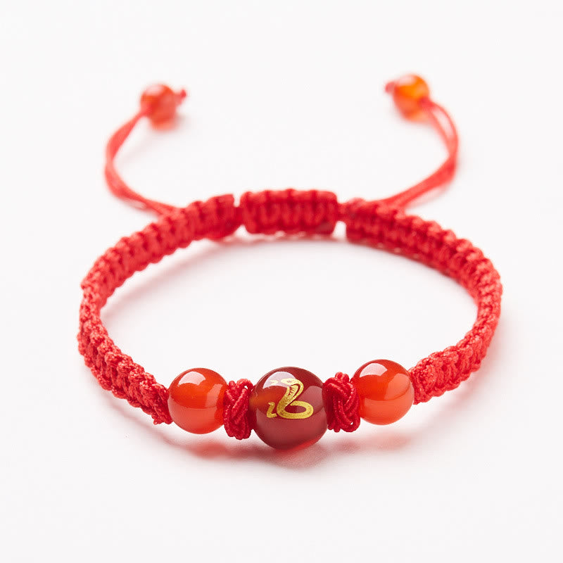 Natural Red Agate Chinese Zodiac Red String Braided Protection Luck Bracelet