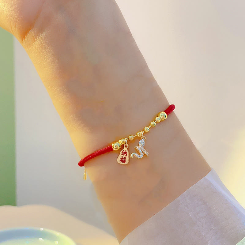 Handmade Red String Fu Character Year Of The Snake Protection Braided Bracelet - Image 7