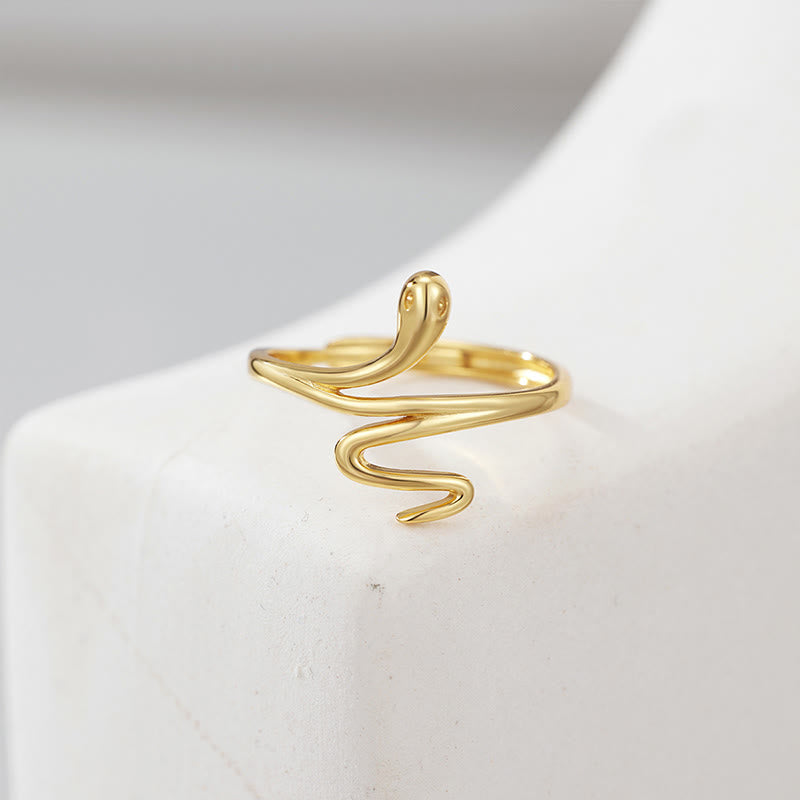 925 Sterling Silver Golden Snake Year Of The Snake Calm Balance Adjustable Ring