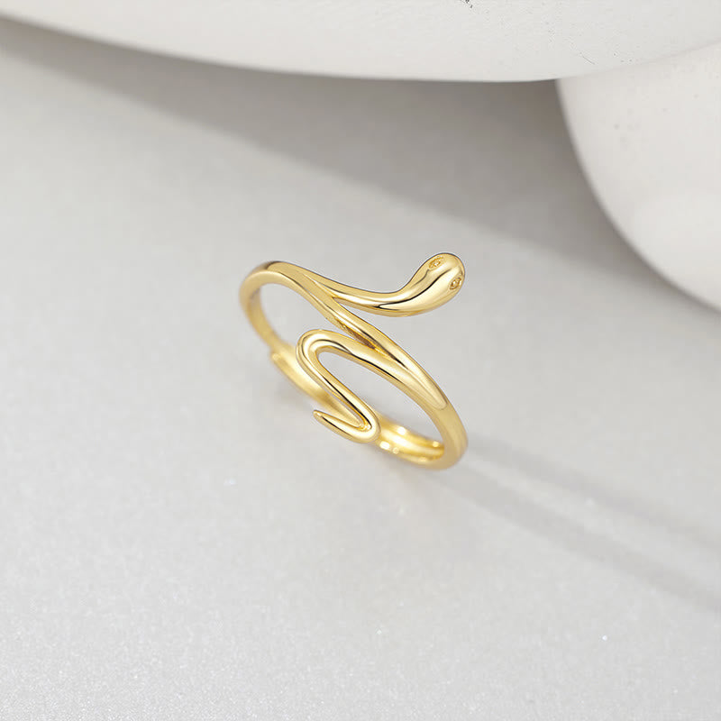 925 Sterling Silver Golden Snake Year Of The Snake Calm Balance Adjustable Ring - Image 4