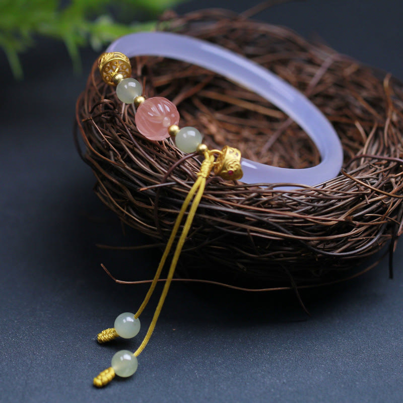 Natural White Agate Lotus Hetian Jade Beads Positive Bracelet Bangle - Image 3