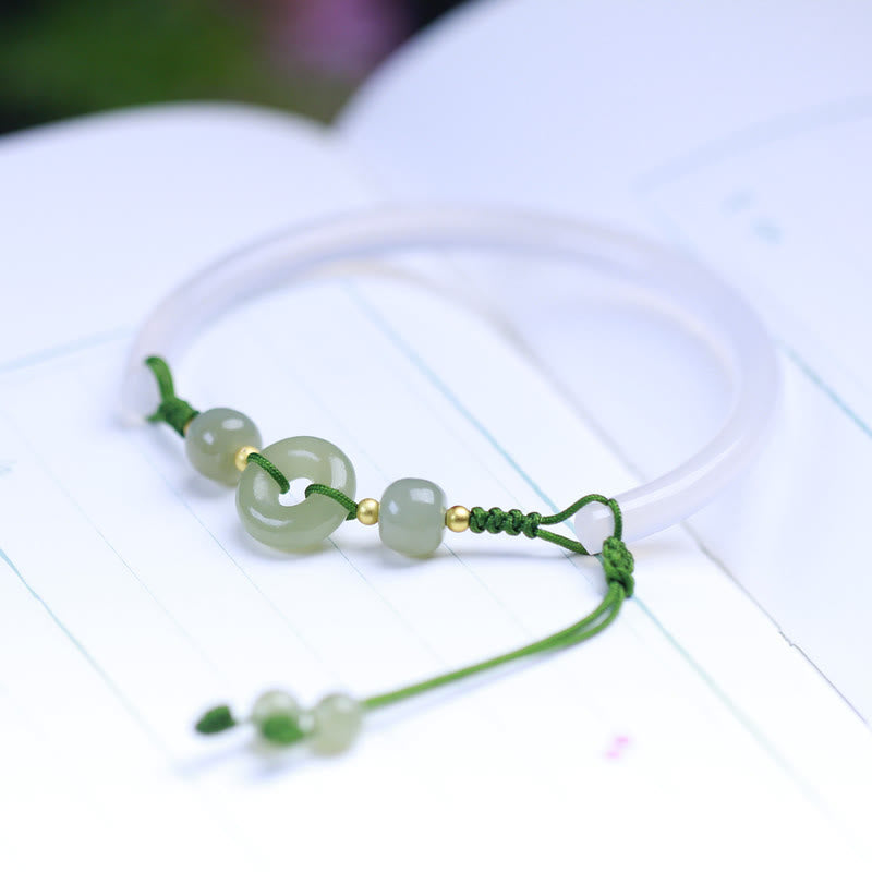 Natural White Agate Hetian Jade Beads Peace Buckle Positive Bracelet Bangle - Image 10