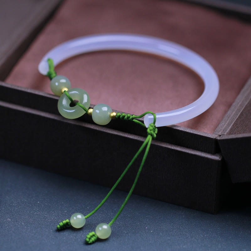 Natural White Agate Hetian Jade Beads Peace Buckle Positive Bracelet Bangle - Image 3