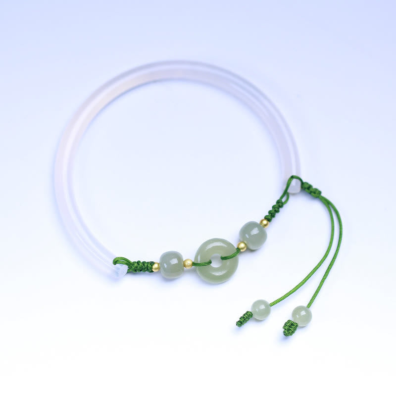 Natural White Agate Hetian Jade Beads Peace Buckle Positive Bracelet Bangle - Image 4