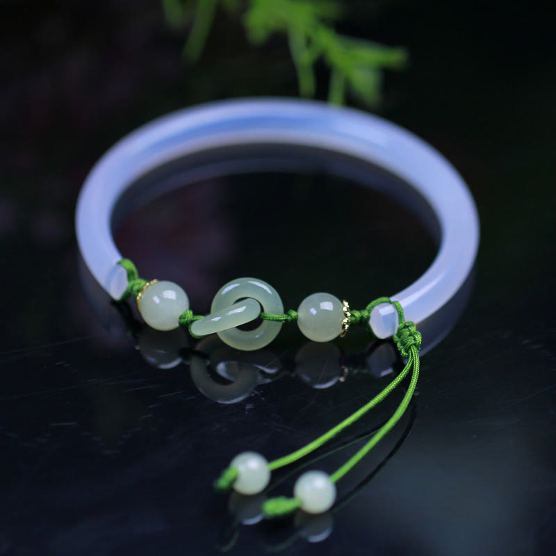 Natural White Agate Hetian Jade Beads Interlocking Positive Bracelet Bangle