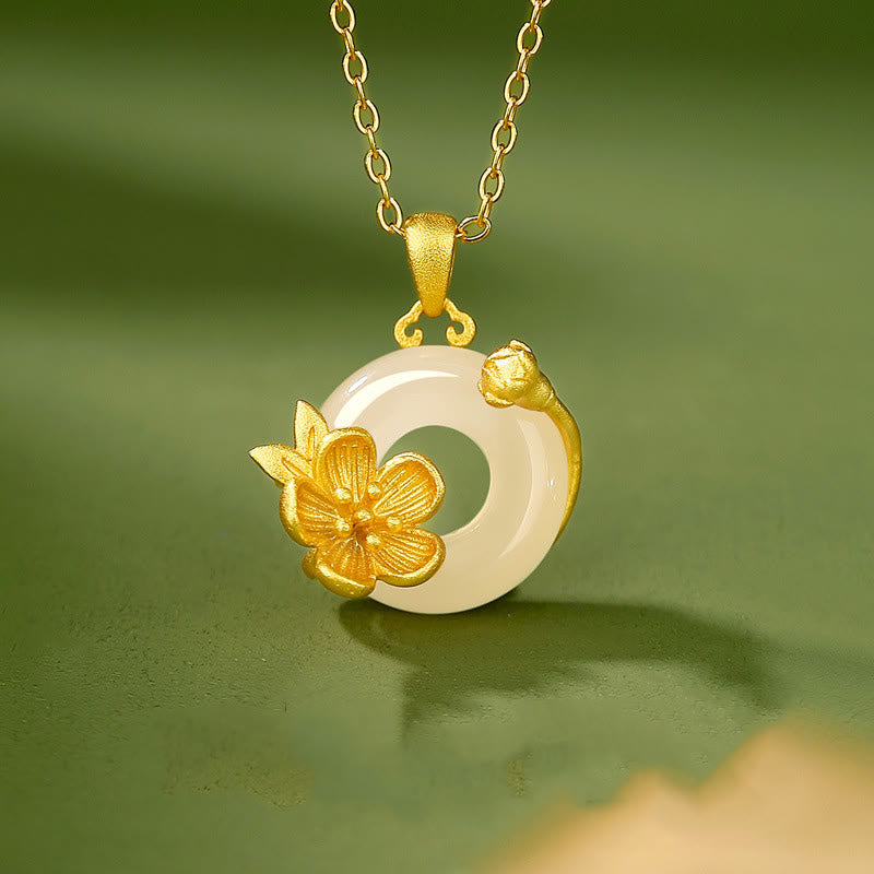 Chalcedony 925 Sterling Silver Peace Buckle Flowers Necklace Pendant