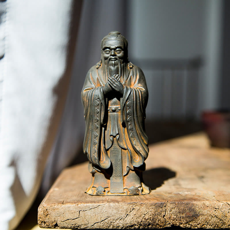 Handmade Confucius Iron Powder Rust Cast Resin Statue Home Decoration