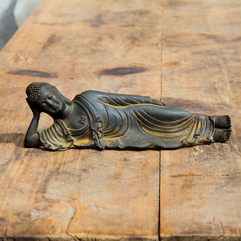 Reclining Buddha Shakyamuni Iron Powder Rust Cast Resin Statue Home Decoration