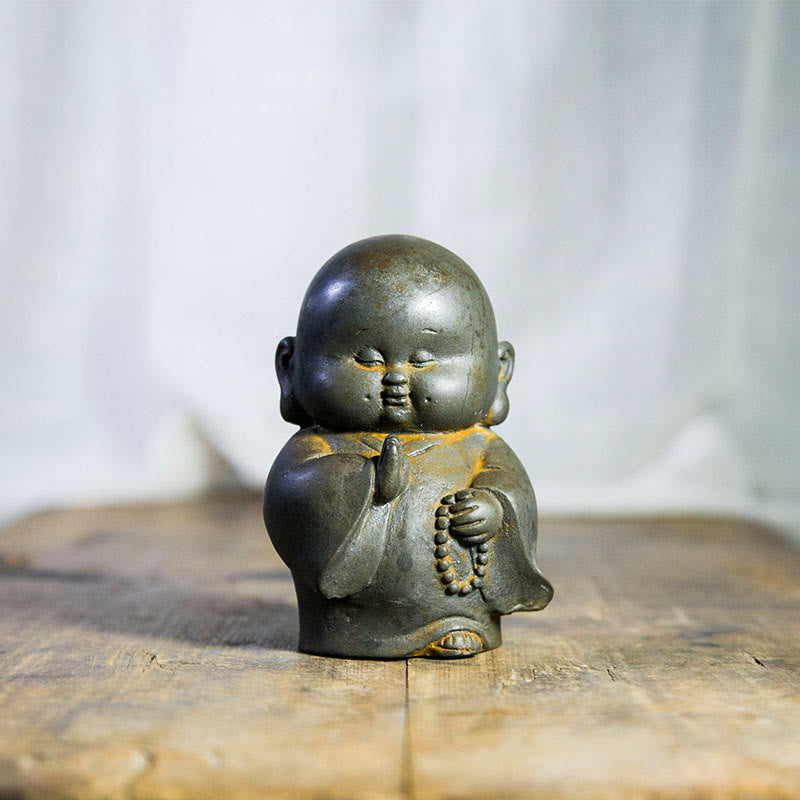 Handmade Little Monk Iron Powder Rust Cast Resin Statue Home Decoration