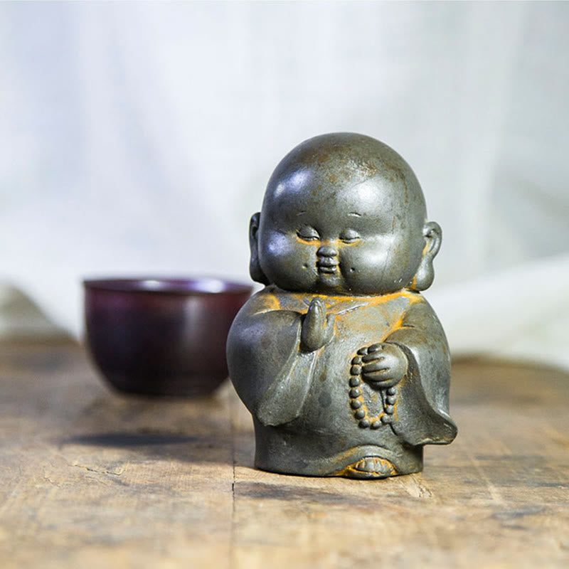 Handmade Little Monk Iron Powder Rust Cast Resin Statue Home Decoration - Image 4