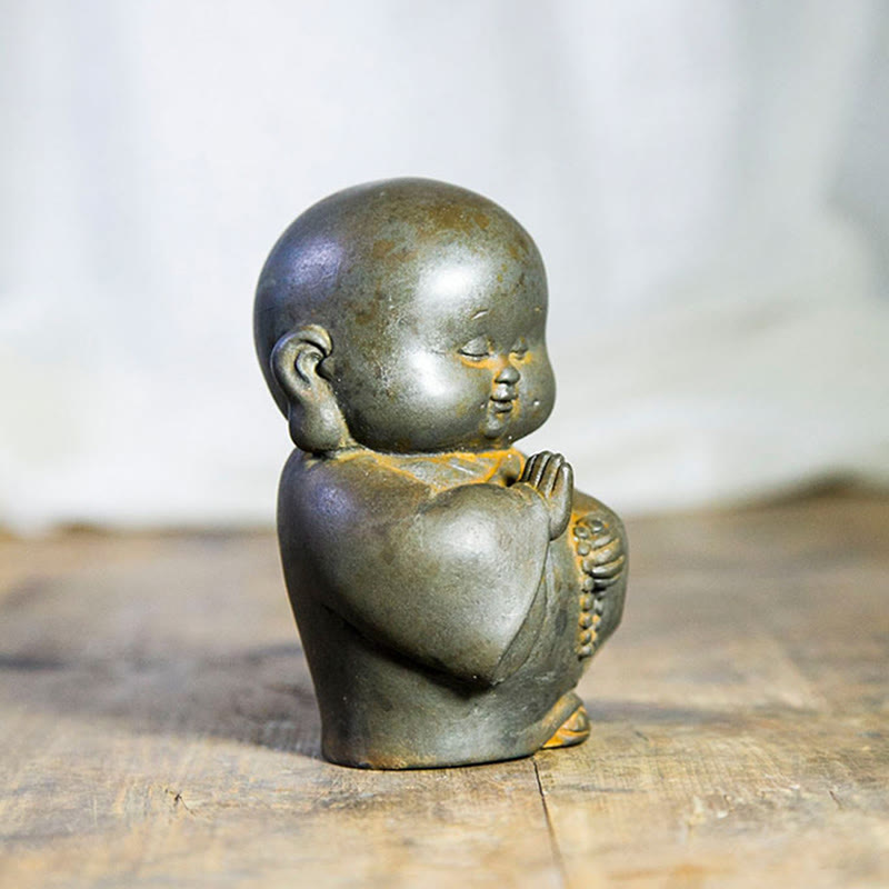 Handmade Little Monk Iron Powder Rust Cast Resin Statue Home Decoration - Image 3