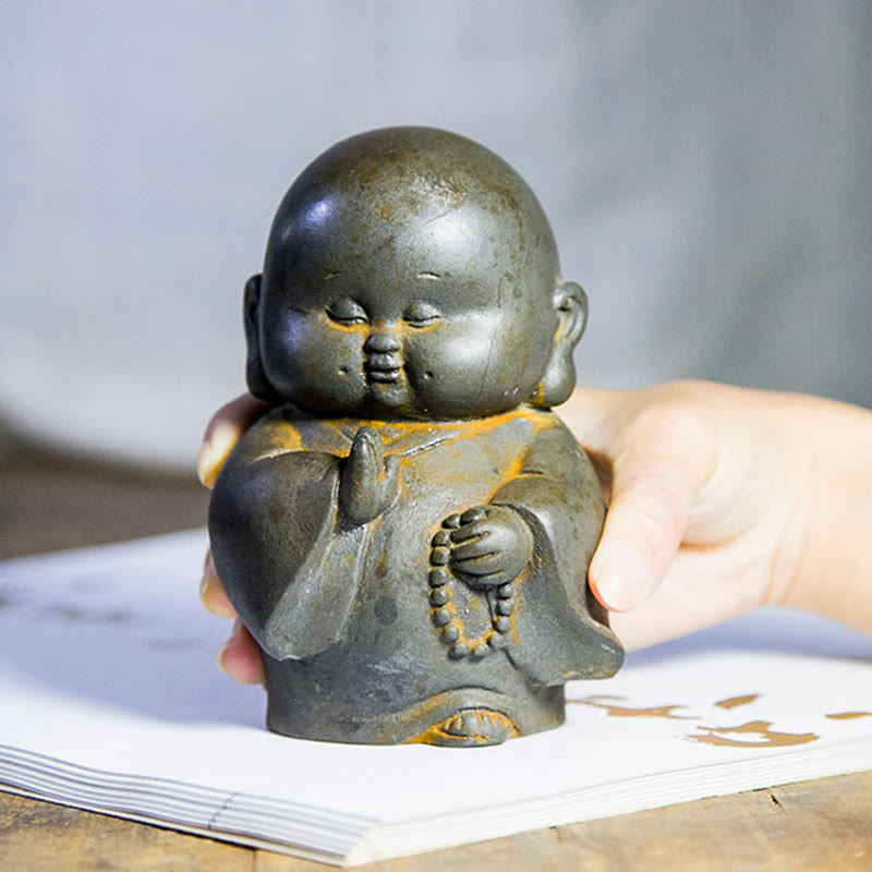 Handmade Little Monk Iron Powder Rust Cast Resin Statue Home Decoration - Image 11