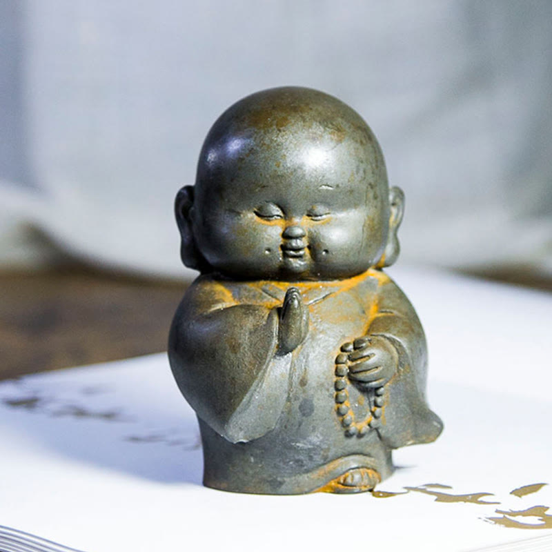 Handmade Little Monk Iron Powder Rust Cast Resin Statue Home Decoration - Image 10