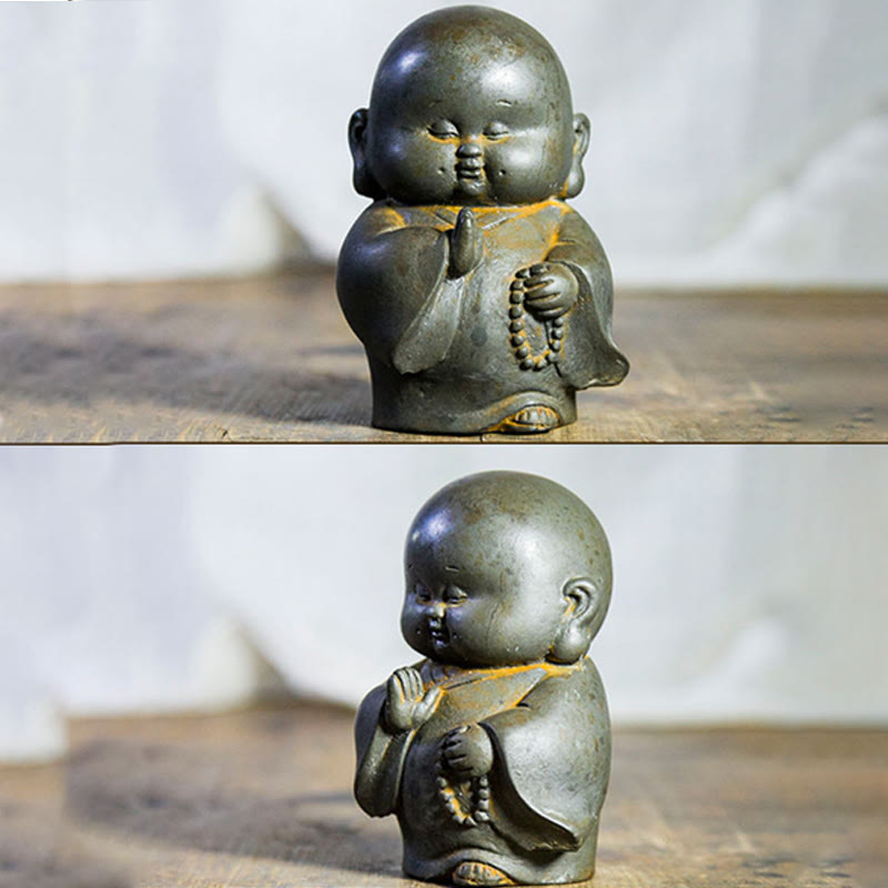Handmade Little Monk Iron Powder Rust Cast Resin Statue Home Decoration - Image 7