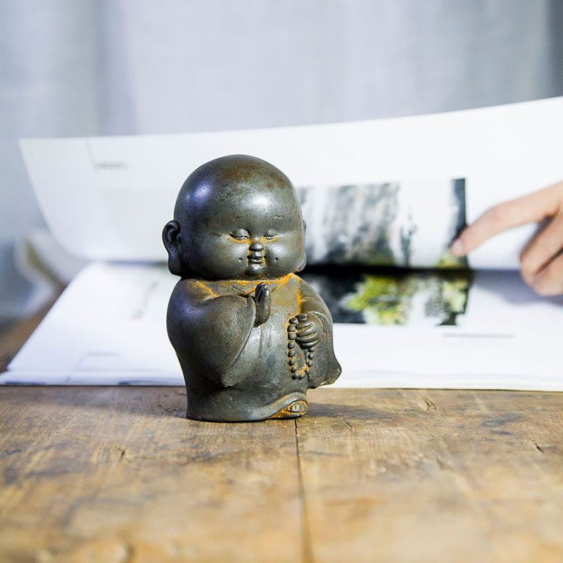 Handmade Little Monk Iron Powder Rust Cast Resin Statue Home Decoration - Image 12