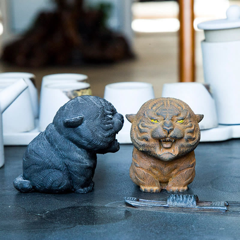 Handmade Mini Roaring Tiger Iron Powder Rust Cast Resin Statue Home Decoration - Image 7