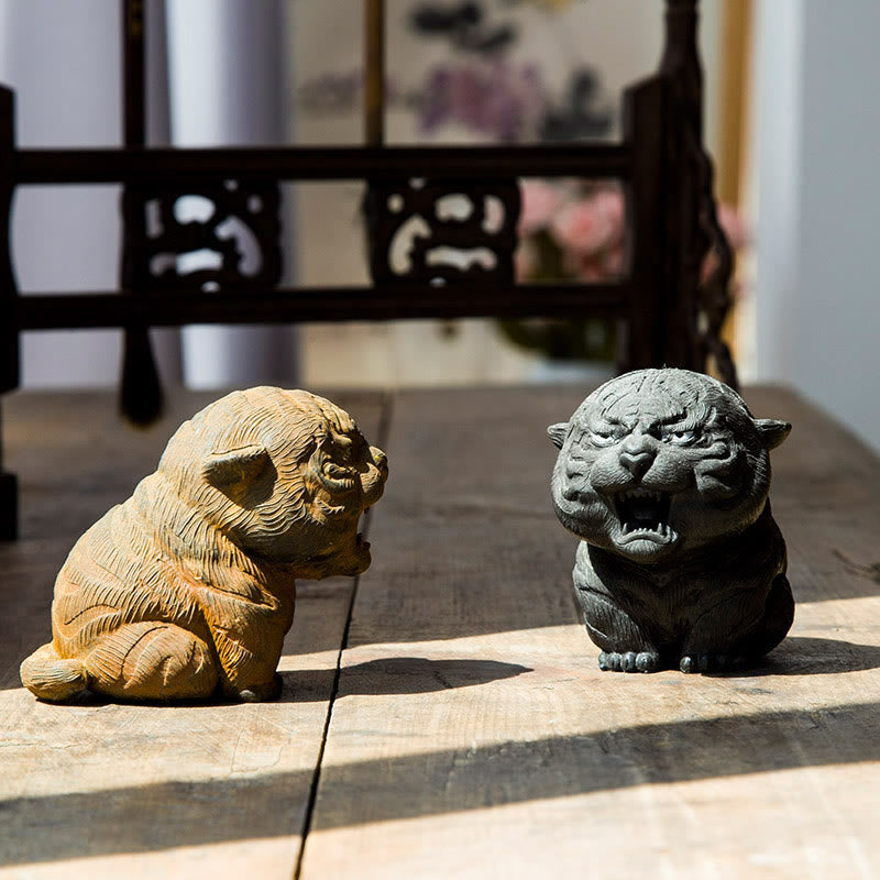 Handmade Mini Roaring Tiger Iron Powder Rust Cast Resin Statue Home Decoration - Image 6