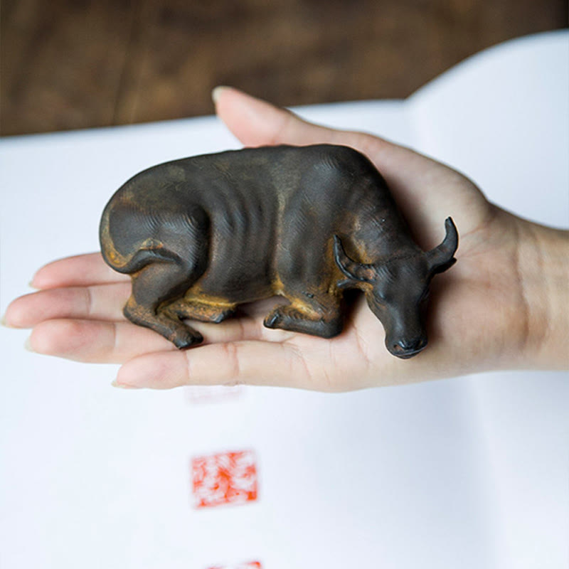 Handmade Small Water Buffalo Bull Iron Powder Rust Cast Resin Statue Home Decoration - Image 5