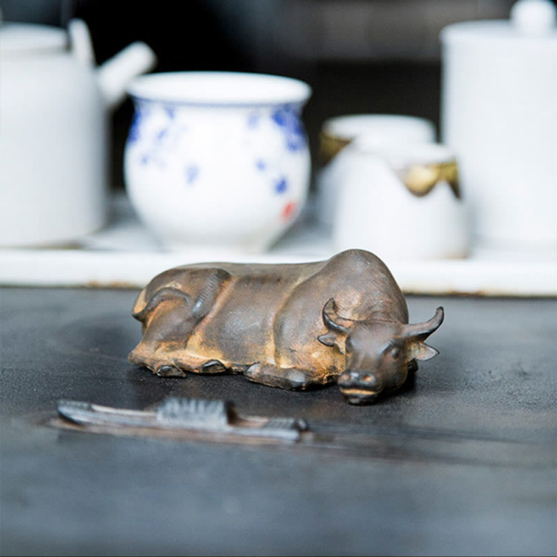 Handmade Small Water Buffalo Bull Iron Powder Rust Cast Resin Statue Home Decoration - Image 9