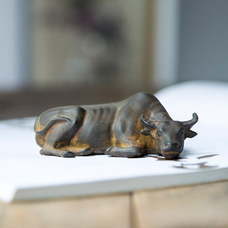 Handmade Small Water Buffalo Bull Iron Powder Rust Cast Resin Statue Home Decoration - Image 7
