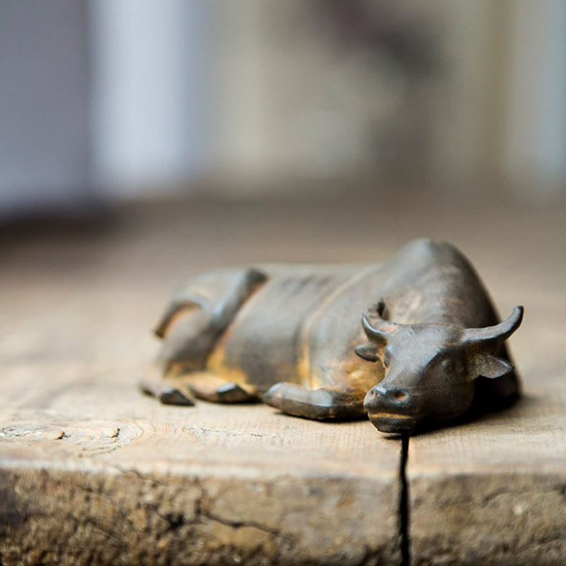 Handmade Small Water Buffalo Bull Iron Powder Rust Cast Resin Statue Home Decoration - Image 3
