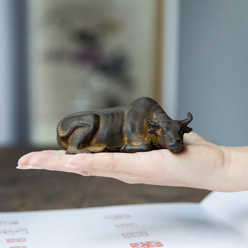 Handmade Small Water Buffalo Bull Iron Powder Rust Cast Resin Statue Home Decoration - Image 6