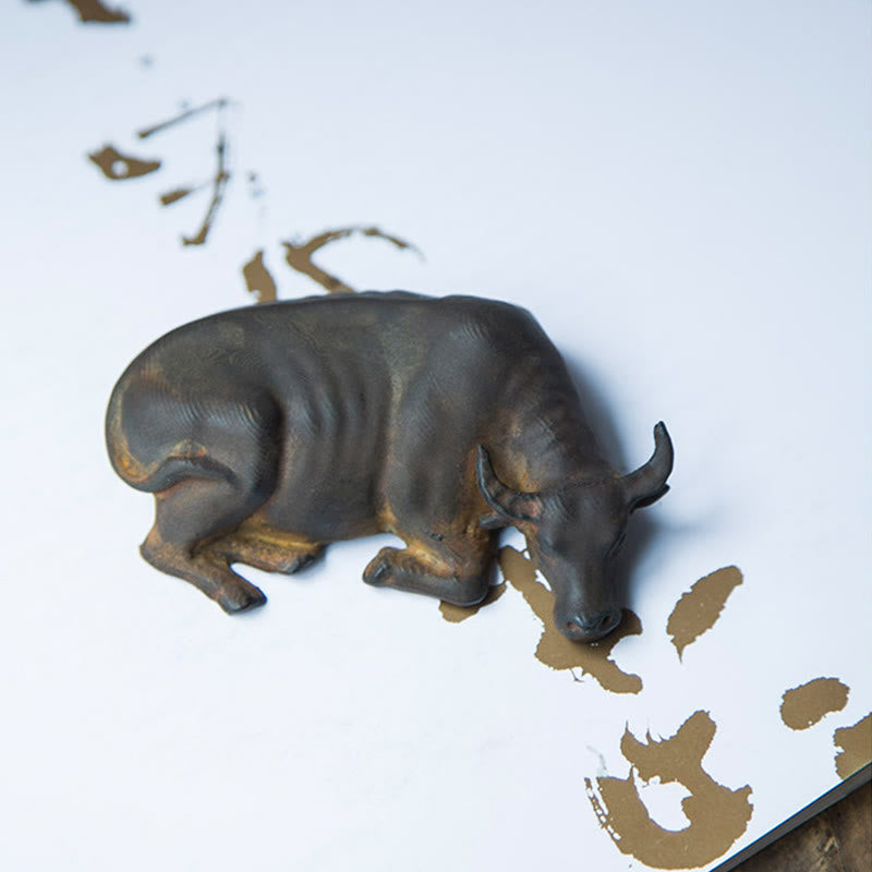 Handmade Small Water Buffalo Bull Iron Powder Rust Cast Resin Statue Home Decoration - Image 8