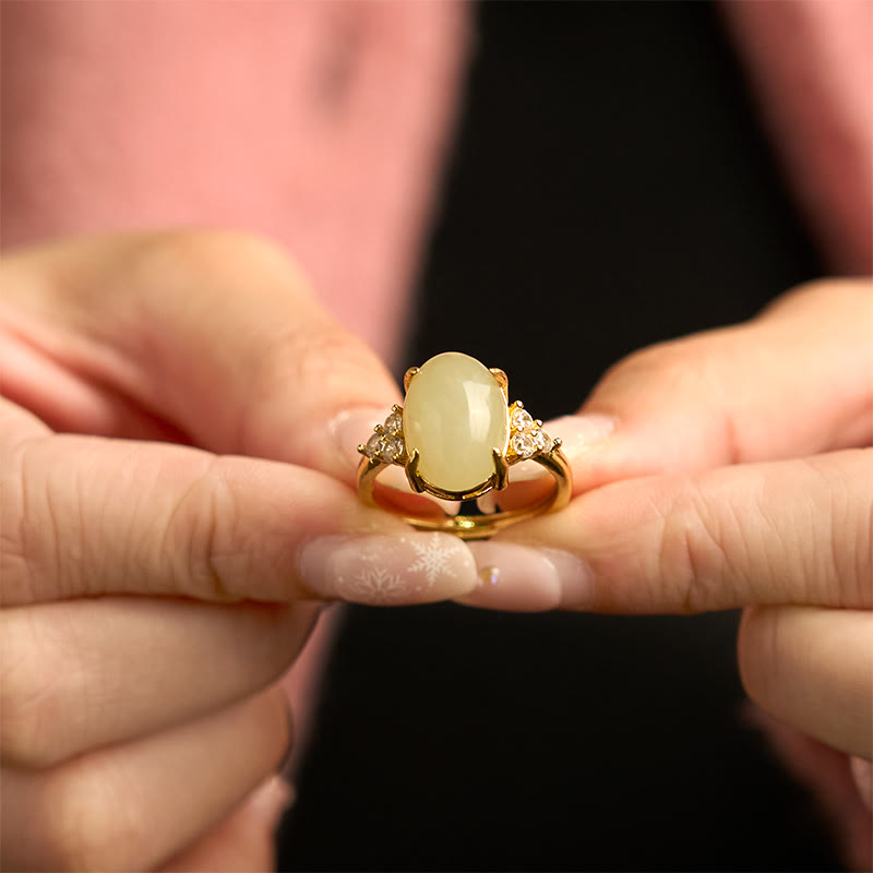 Hetian Jade Egg Alloy Ring - Image 3