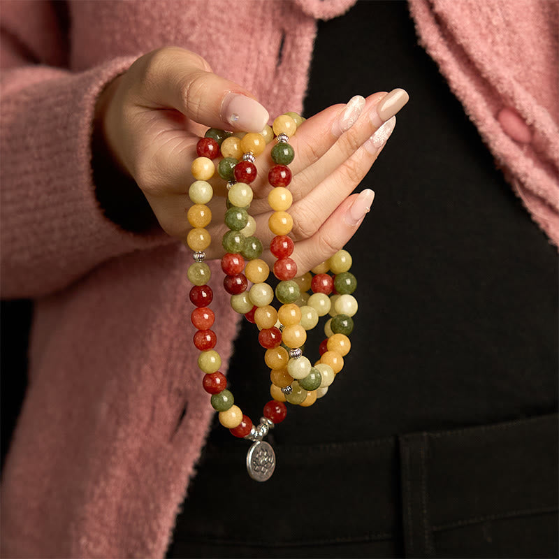 108 Mala Beads Natural Colored Stone Topaz Red Jasper Green Jasper Lotus Protection Bracelet - Image 4