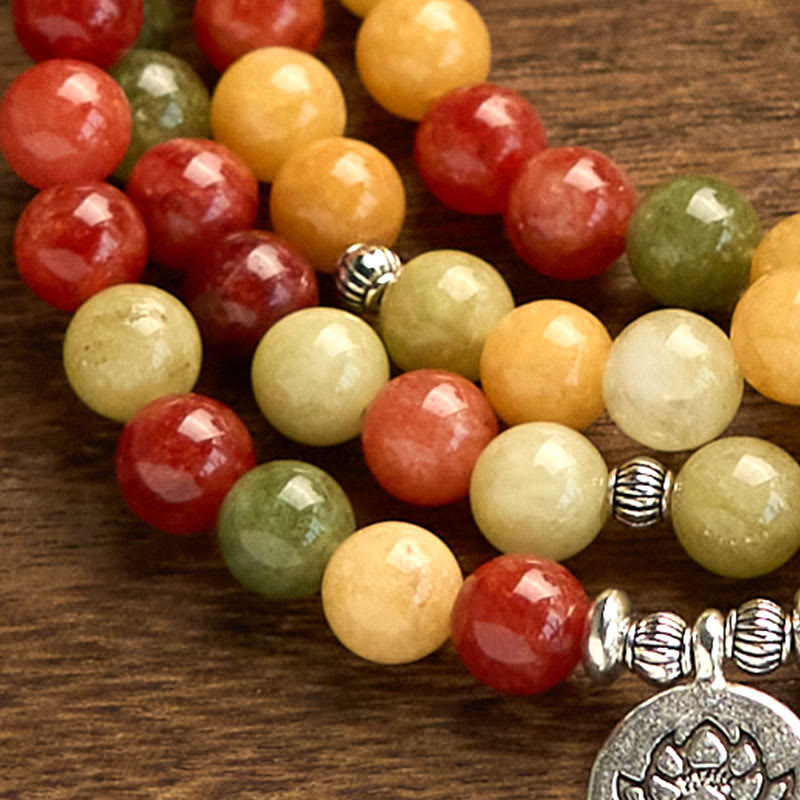 108 Mala Beads Natural Colored Stone Topaz Red Jasper Green Jasper Lotus Protection Bracelet - Image 6