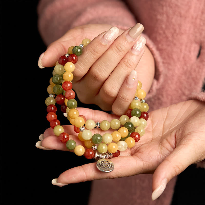108 Mala Beads Natural Colored Stone Topaz Red Jasper Green Jasper Lotus Protection Bracelet - Image 5