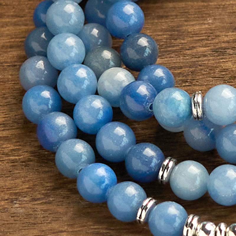 108 Mala Beads Multi-layer Natural Blue Aventurine Lotus Calm Bracelet - Image 11