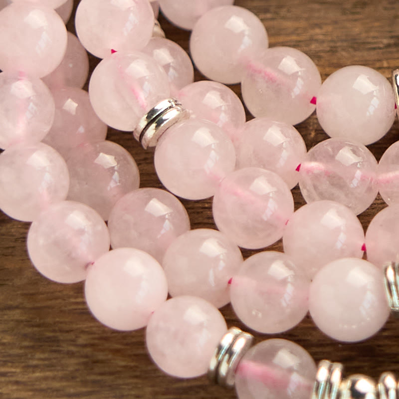 108 Mala Beads Natural Stone Rose Quartz Lotus Peace Bracelet - Image 6