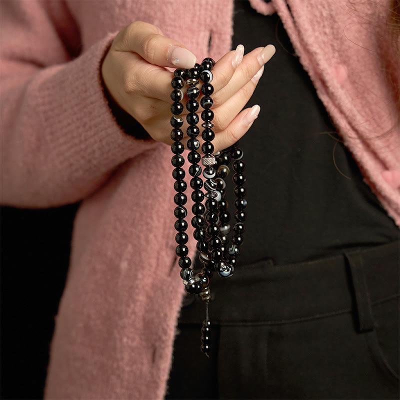 108 Mala Beads Natural Stone Black Onyx Protection Bracelet - Image 3