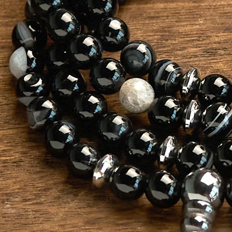 108 Mala Beads Natural Stone Black Onyx Protection Bracelet - Image 7