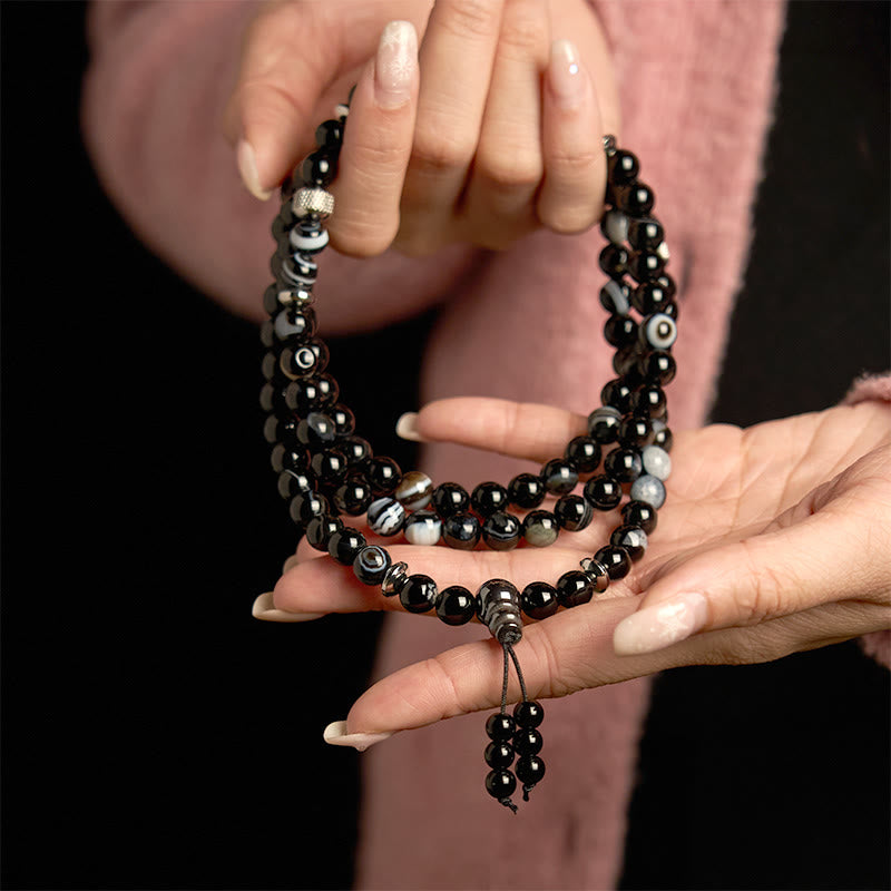 108 Mala Beads Natural Stone Black Onyx Protection Bracelet - Image 5
