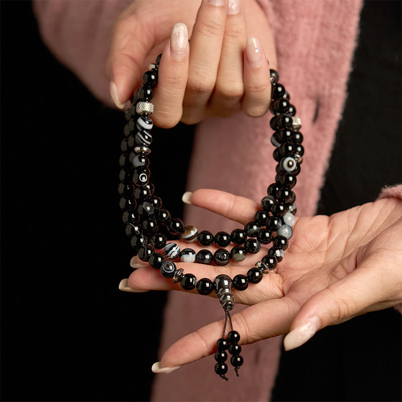 108 Mala Beads Natural Stone Black Onyx Protection Bracelet - Image 4