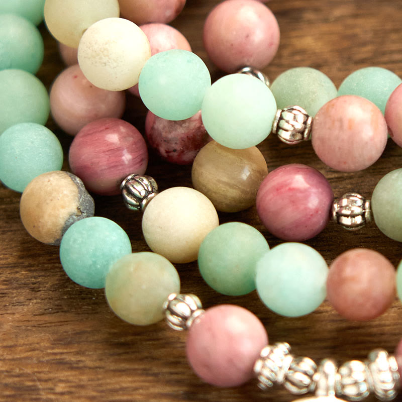 108 Mala Beads Rhodonite Amazonite Lotus Healing Bracelet - Image 7