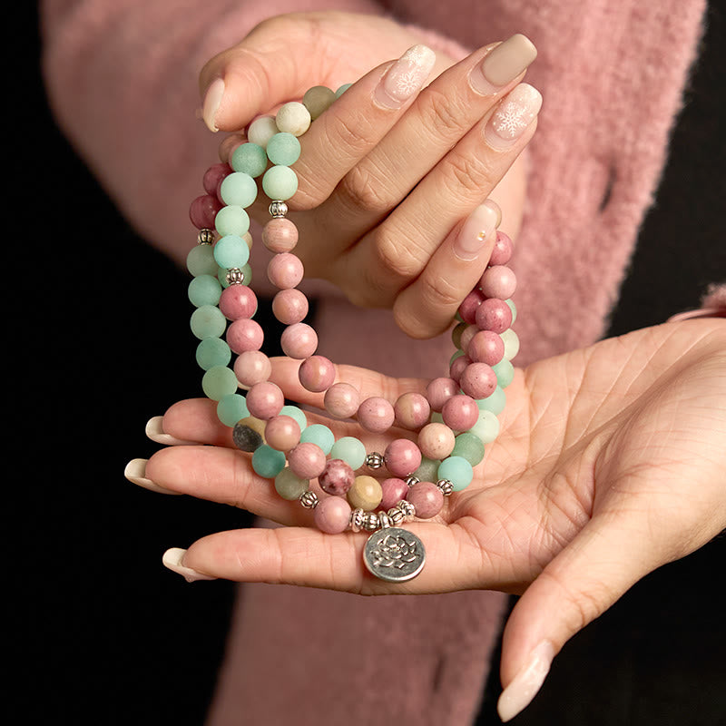108 Mala Beads Rhodonite Amazonite Lotus Healing Bracelet - Image 4
