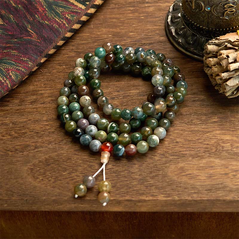 108 Mala Beads Natural Stone Moss Agate Multi-turn Healing Bracelet