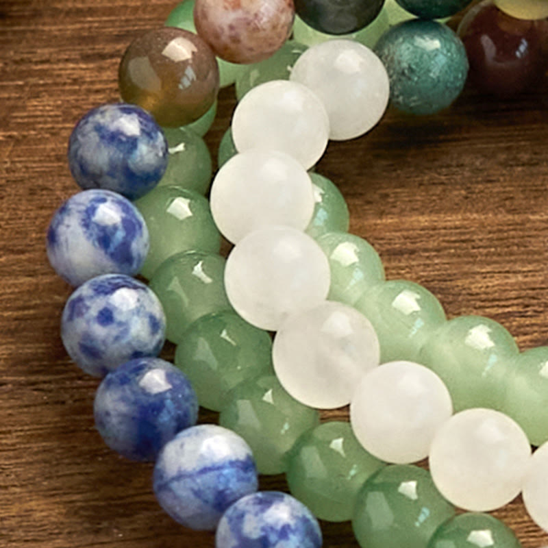 108 Mala Beads Natural Green Aventurine Blue Spot Jasper Indian Agate Green Tassel Luck Bracelet - Image 8